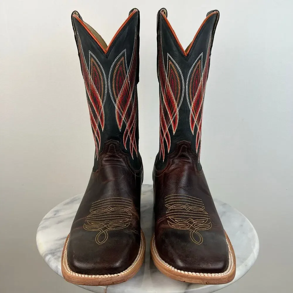 Men's Capitan Boots Guthrie Brown Leather Square Toe Western Boots 3093 (Sz 10D)
